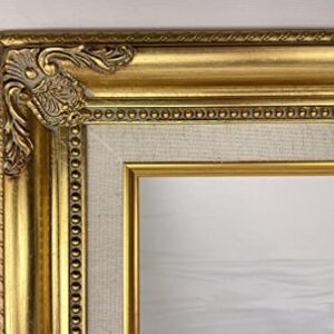 TP Picture Frame (No Glass and Backing)- Classic Gold Ornate Wood/Gesso with Linen Liner- Antique Style, Baroque, Vintage Look (16x20)