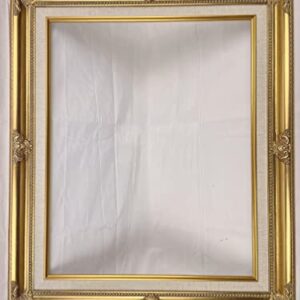 TP Picture Frame (No Glass and Backing)- Classic Gold Ornate Wood/Gesso with Linen Liner- Antique Style, Baroque, Vintage Look (16x20)