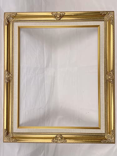 TP Picture Frame (No Glass and Backing)- Classic Gold Ornate Wood/Gesso with Linen Liner- Antique Style, Baroque, Vintage Look (16x20)