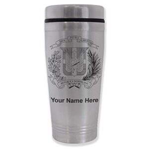 lasergram 16oz commuter mug, coat of arms dominican republic, personalized engraving included