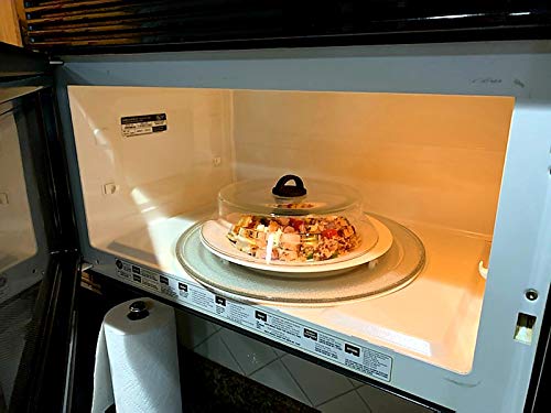 10 Inch Microwaveable Glass Plate Cover w/ Easy-Grip Silicone Handle - Keeps Food from Splattering - Helps Food Heat More Quickly - Handle Stays Cool to Touch - Microwave & Dishwasher Safe