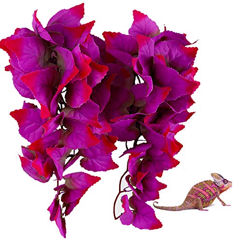 FiveBull Reptiles Plants, 2 Pieces Hanging Silk Terrarium Pink Leaves Décor, Terrarium Plants for Bearded Dragons,Lizards,Geckos,Snake Pets, Reptile & Amphibian Habitat Plants