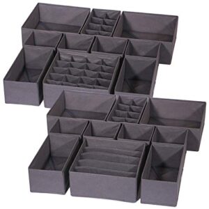 diommell 21 pack foldable cloth storage box closet dresser drawer organizer fabric baskets bins containers divider for baby clothes underwear bras socks lingerie clothing,dark grey 11-4249