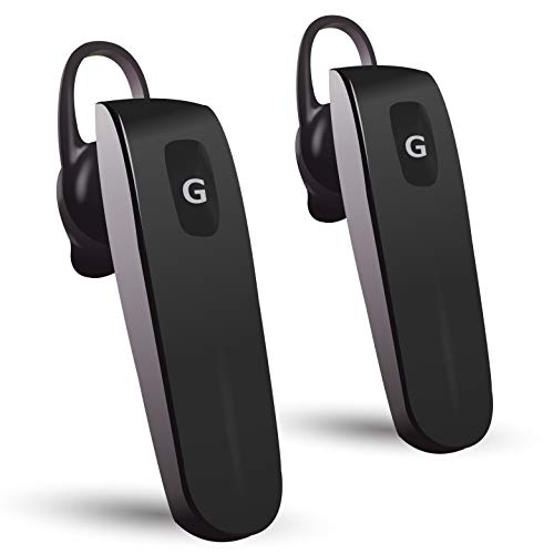 Gigastone D1 Bluetooth Earpiece 2-Pack, Wireless Handsfree Headset with Microphone, 6-8 Hrs Driving Single Ear Bluetooth Headset, Noise Canceling Mic, Compatible with iPhone Android