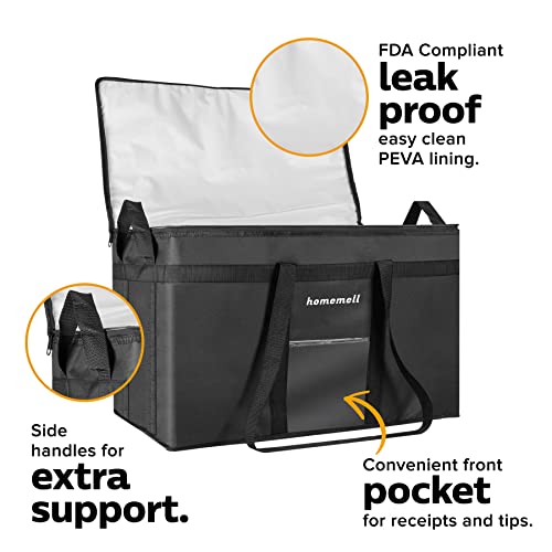 Homemell Insulated Food Delivery Bag XXXL - Hot Pizza Delivery Bags – Large Thermal Carrier for Professional Food Transportation Catering - Reusable Grocery Bag Shopping Tote - Soft Sided Foldable Cooler - Hot and Cold for Groceries