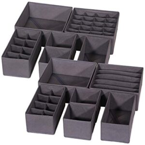 diommell 12 pack foldable cloth storage box closet dresser drawer organizer fabric baskets bins containers divider for baby clothes underwear bras socks lingerie clothing,dark grey 11-2224