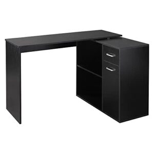 homcom l shaped corner computer desk workstation with rotating storage shelves and drawer for home & office, black