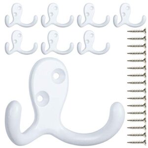 8 pack heavy duty double prong coat hooks wall mounted with 16 screws retro double hooks utility hooks for coat, scarf, bag, towel, key, cap, cup, hat