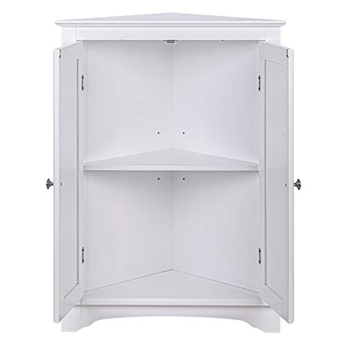 Spirich Home Floor Corner Cabinet with Two Doors and Shelves, Free-Standing Corner Storage Cabinets for Bathroom, Kitchen, Living Room or Bedroom, White