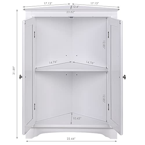 Spirich Home Floor Corner Cabinet with Two Doors and Shelves, Free-Standing Corner Storage Cabinets for Bathroom, Kitchen, Living Room or Bedroom, White