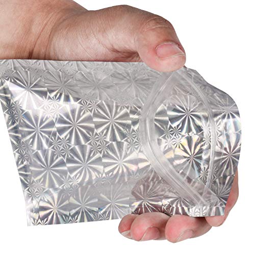 100 Pack Smell Proof Bags - Various Size Reclosable Mylar Bags Resealable Clear Ziplock Holographic Rainbow Color (Snowflake, 10x15cm (4"x6"))