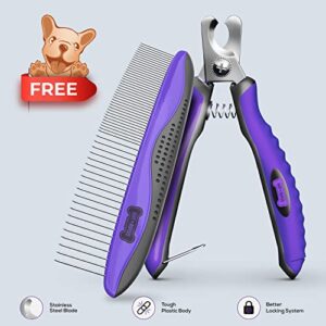 Ruff 'N Ruffus Self-Cleaning Slicker Brush With NO- PAIN Bristles | Gently Removes Loose Undercoat, & Tangled Hair | For Cats & Dogs | Reduces Shedding by 95% + Pet Nail Clipper & Comb included