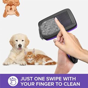 Ruff 'N Ruffus Self-Cleaning Slicker Brush With NO- PAIN Bristles | Gently Removes Loose Undercoat, & Tangled Hair | For Cats & Dogs | Reduces Shedding by 95% + Pet Nail Clipper & Comb included