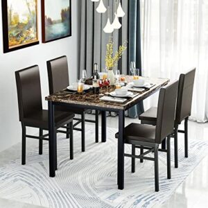 dklgg dining table set for 4, 5 pieces faux marble dining set kitchen table and chairs with 4 leather upholstered chairs for kitchen, bar, living room, breakfast nook, small space