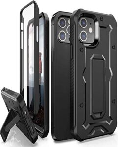 armadillotek vanguard designed for iphone 12 / iphone 12 pro case (6.1 inches) military grade full-body rugged with built-in screen protector and kickstand - black
