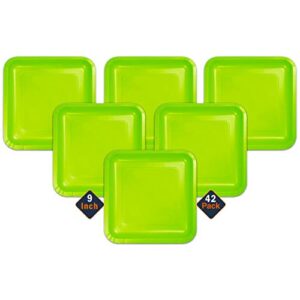 premium square paper plate set - 42 pc bulk heavy duty square paper dinner plates | green, lime green, party supplies, wedding supplies (9 inch)