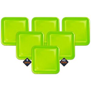 Premium Square Paper Plate Set - 42 Pc Bulk Heavy Duty Square Paper Dinner Plates | Green, Lime Green, Party Supplies, Wedding Supplies (9 Inch)