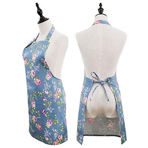 Saukore Floral Aprons for Women, 2 Pack Kitchen Aprons with 2 Pockets for Cooking Baking, Vintage Gardening Apron Gifts for Gardeners, Birthday Mother's Day Apron Gift for Mom Wife Aunt Grandma