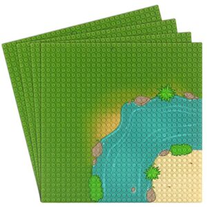 feleph 4 pieces classic baseplate with river and grassland pattern base plates for building blocks mat 10 x 10 inches compatible with major brands