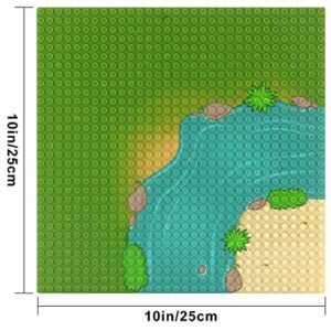 Feleph 4 Pieces Classic Baseplate with River and Grassland Pattern Base Plates for Building Blocks Mat 10 x 10 Inches Compatible with Major Brands