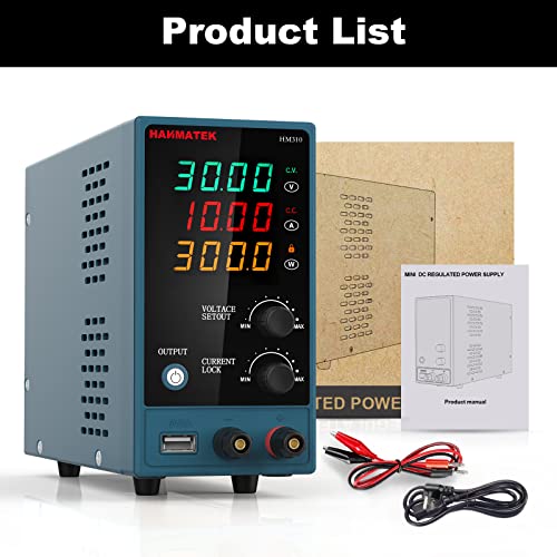 Adjustable DC Power Supply (0-30 V 0-10 A) with Output Enable/Disable Button HANMATEK HM310 Mini Variable Switching Digital Bench Power Supply with USB Charging