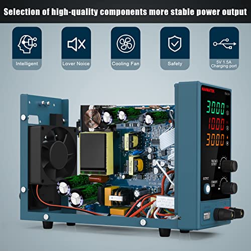 Adjustable DC Power Supply (0-30 V 0-10 A) with Output Enable/Disable Button HANMATEK HM310 Mini Variable Switching Digital Bench Power Supply with USB Charging