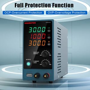 Adjustable DC Power Supply (0-30 V 0-10 A) with Output Enable/Disable Button HANMATEK HM310 Mini Variable Switching Digital Bench Power Supply with USB Charging