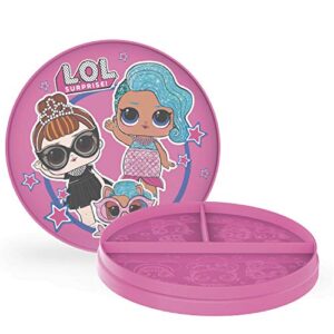 zak designs lol surprise 2pc double-sided with standard and 3-section divided 2-in-1 pp flip-it plate,non bpa material is durable and perfect for kids, 9 inches