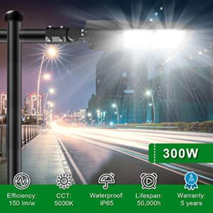 OSTEK LED Parking Lot Lights 300W LED Shoebox Street Pole Lighting with 20KV Surge Protector, Waterproof 42000LM Outdoor Commercial Area Road Lighting 5000K 100-277V DLC UL