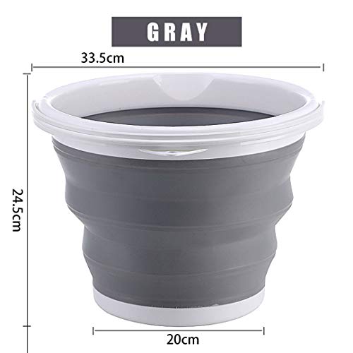 Collapsible Bucket with Handle10L, Mop Bucket?Silicone Portable Fishing Bucket, Bucket for Cleaning, Backpacking, Camping and Outdoor Survival (Gray)