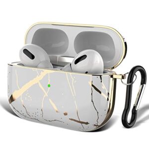 golink chrome case for airpods pro, 360° protective stylish marble design for airpods pro charging case(white marble)