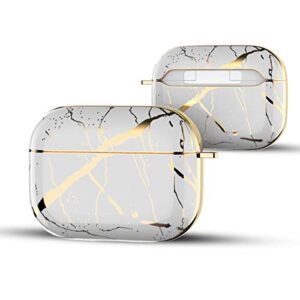 GOLINK Chrome Case for Airpods Pro, 360° Protective Stylish Marble Design for Airpods Pro Charging Case(White Marble)