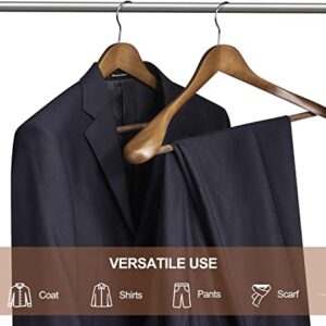 HOUSE DAY Wide Shoulder Wooden Hangers, Suit Hangers with Non Slip Pants Bar, Smooth Finish 360° Swivel Hook Solid Wood Coat Hangers for Dress, Jacket, Pants, Heavy Clothes Hangers 6 Pack (Walnut)