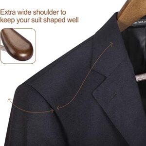 HOUSE DAY Wide Shoulder Wooden Hangers, Suit Hangers with Non Slip Pants Bar, Smooth Finish 360° Swivel Hook Solid Wood Coat Hangers for Dress, Jacket, Pants, Heavy Clothes Hangers 6 Pack (Walnut)