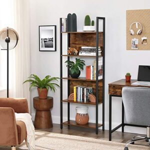 VASAGLE ALINRU Storage Shelf, Bookshelf with 5 Shelves, Steel Frame, for Living Room, Entryway, Office, Industrial Style, Rustic Brown and Black ULLS025B01, 24.4”L x 9.4”W x 65”H (62 x 24 x 165 cm)