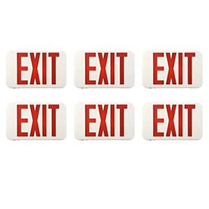 exitlux led exit light combo exit sign commercial emergency lighting fixtures with backup battery,ul listed,rounded square,universal mounting,for corridor hallway,single face red letters,6 pack