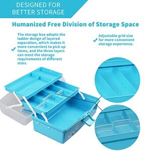 TERGOO 12in Three-Layer Multipurpose Storage Box Organizer Folding Tool Box/Art & Crafts Case/Sewing Supplies Organizer/Medicine Box/Family First Aid Box with 2 Trays (Blue)