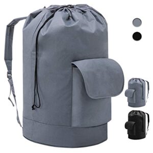 youdenova backpack laundry bag with padded adjustable shoulder strap and pocket for college dorm, durable oxford backpack hamper bag with drawstring closure for travel, camping, xl