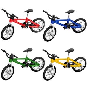 novelty place mini finger bike - miniature fidget bicycle toy game set for kids and adults - metal bike model collections decoration - 4 colors (4 pack)