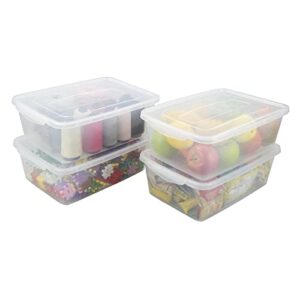 kekow 4-pack plastic clear storage bins with lids, plastic latch storage box, 14 l
