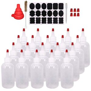 belinlen 20 pack 6-ounce plastic squeeze bottles with 20pcs red tip caps and measurement - good for crafts, art, glue, multi purpose set of 20 with extra 6 red cap 36 chalk labels and 1 pen