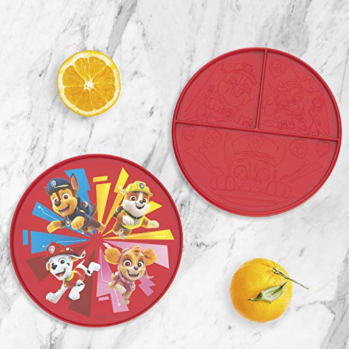 Zak Designs Polypropylene (PP) PAW Patrol Chase, Rubble, Marshall, Skye Double-Sided 2-in-1 Plate with Standard and 3-Section Divided Side, Non BPA Material is Durable and Perfect for Kids