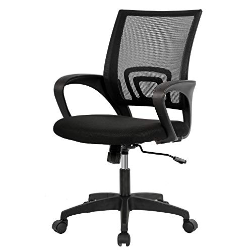 OffiClever Mid Back Mesh Computer Swivel Desk Task Ergonomic Executive with Armrests, Black