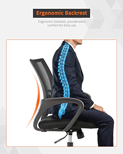 OffiClever Mid Back Mesh Computer Swivel Desk Task Ergonomic Executive with Armrests, Black