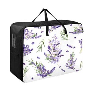 blueangle lavender flowers clothes storage bag organizer 100l large capacity clothing storage containers for comforters, blankets, foldable with dual zipper
