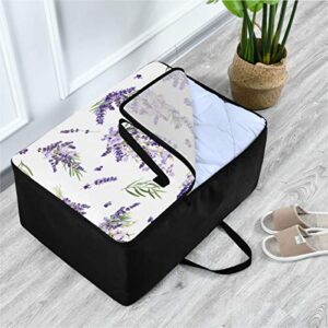 Blueangle Lavender Flowers Clothes Storage Bag Organizer 100L Large Capacity Clothing Storage Containers for Comforters, Blankets, Foldable with Dual Zipper