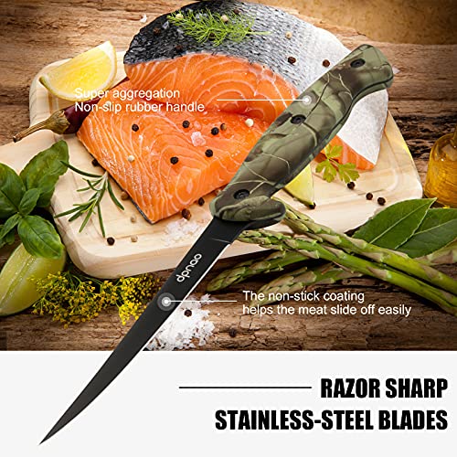 dpnao Fillet Knife Fishing 6-8 inch Chef Knifes/Professional Level Knives for Filleting Boning Kitchen /Flexible Stainless Steel Blade with Sheath and Sharpener