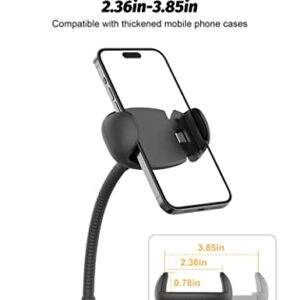 Cell Phone Stand, Adjustable Height & Angle Gooseneck Phone Stand for Desk Flexible Arm Universal Phone Holder, Aluminum Alloy Desktop Phone Stand for Recording Compatible with 3.5"-7" Device (Black)