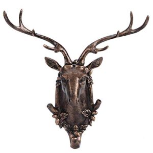 fdit stylish resin animal shape bathroom wall towel hanging hook coat hat keys hanger deer head shape home decoration(antique gold)