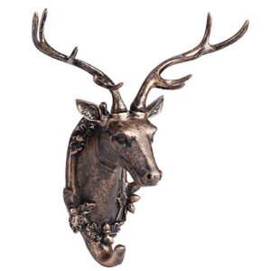 Fdit Stylish Resin Animal Shape Bathroom Wall Towel Hanging Hook Coat Hat Keys Hanger Deer Head Shape Home Decoration(Antique Gold)